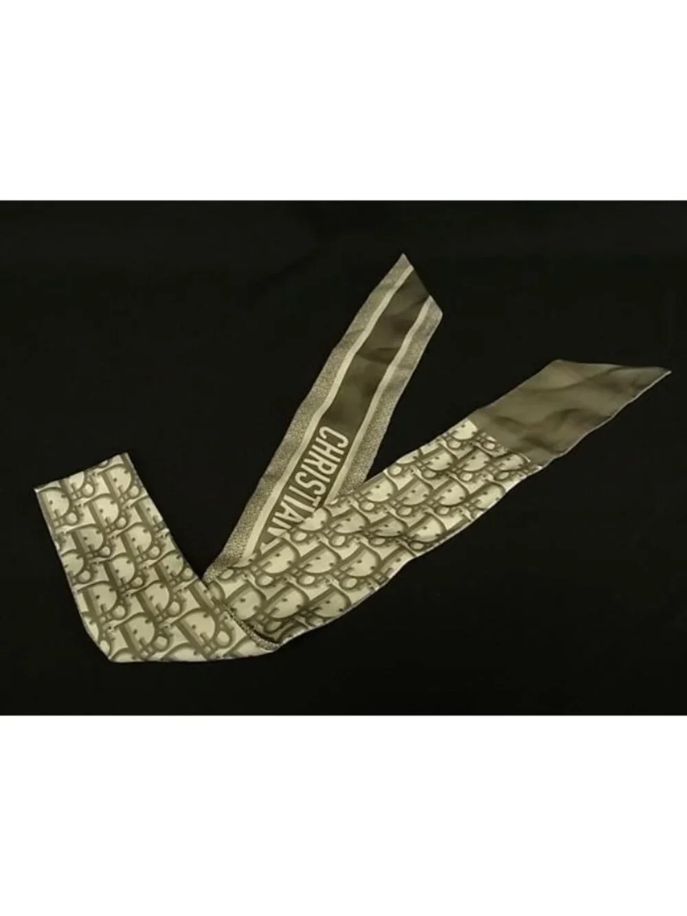 Dior Trotter Mitzah Silk 100% Ribbon Scarf White Gray